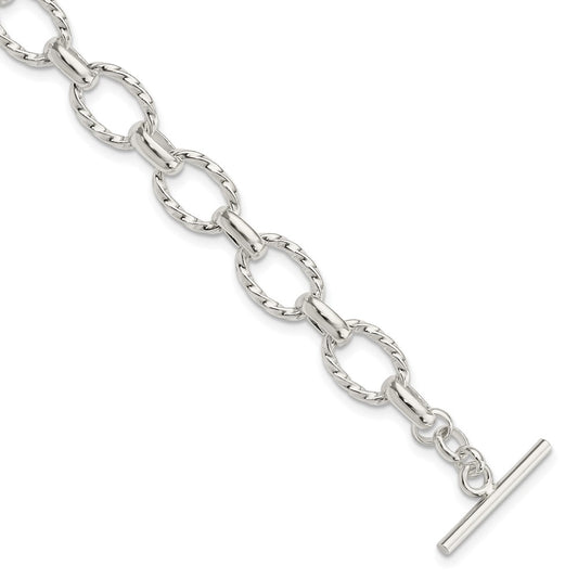 Sterling Silver 7.75inch Polished Fancy Link Toggle Bracelet 7.75 inches