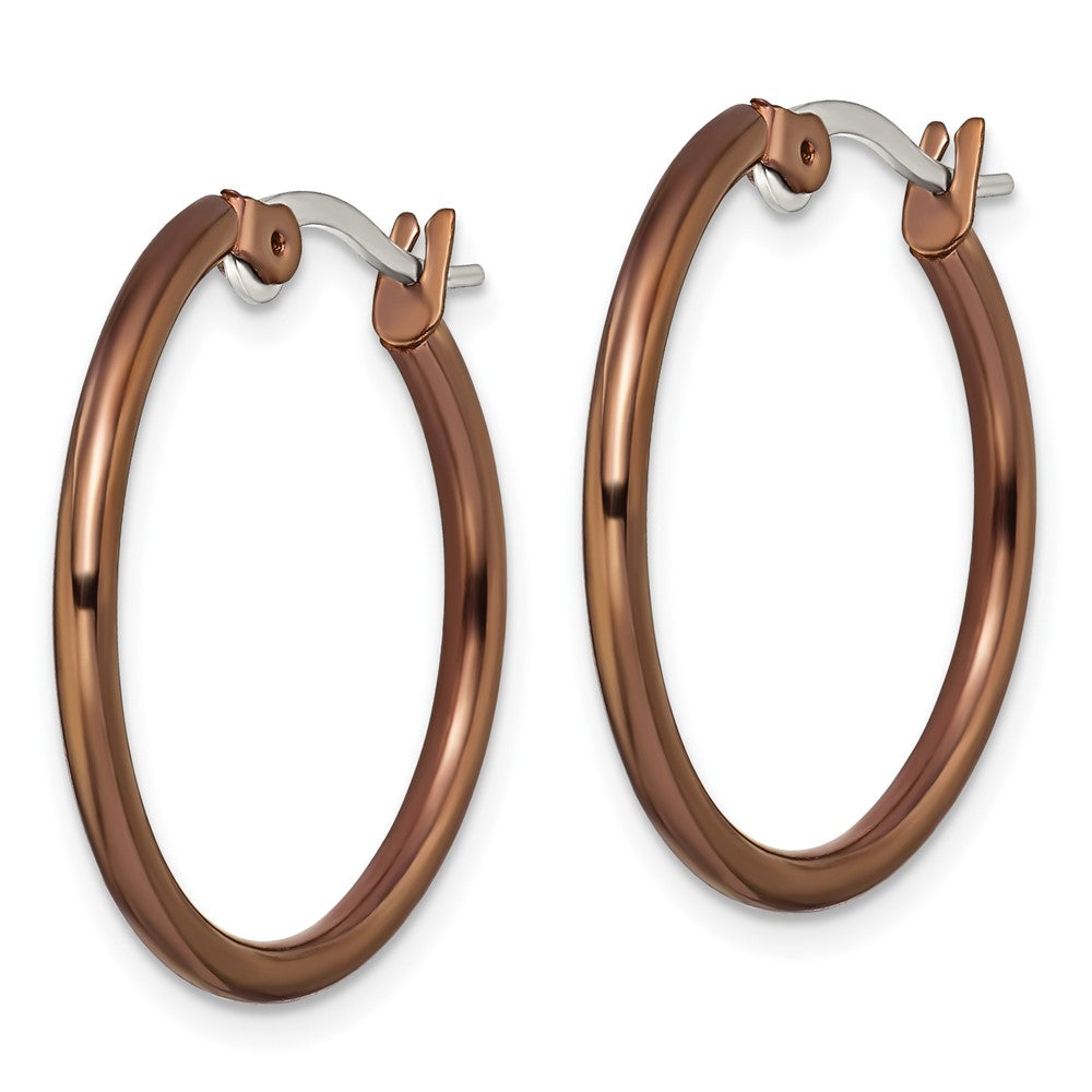 Stainless Steel Polished Brown IP-plated 26mm Diameter Hoop Earrings
