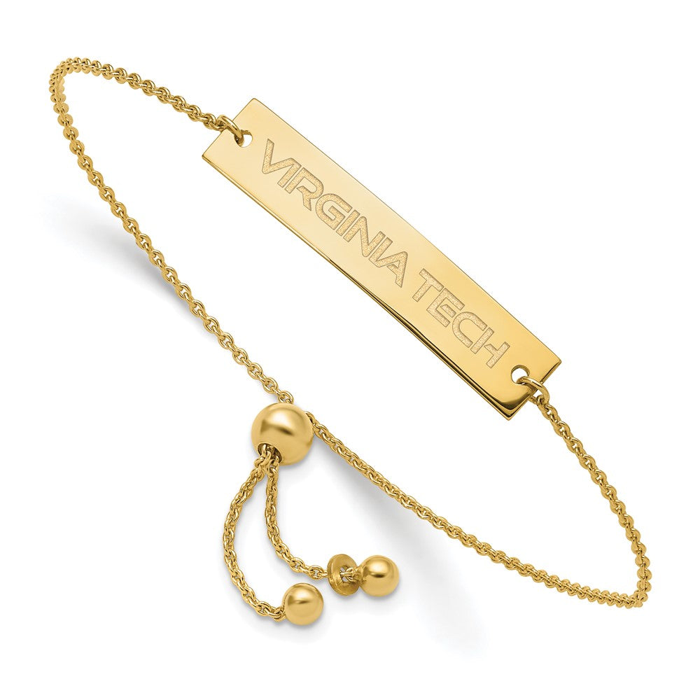 Sterling Silver Gold-plated LogoArt Virginia Tech Small Bar Adjustable 9 inch Bracelet