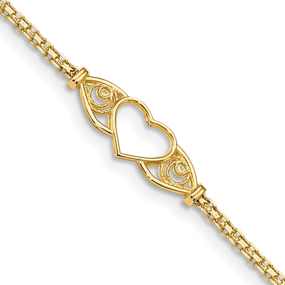 14k Polished Heart 10inch  Anklet 10 inches