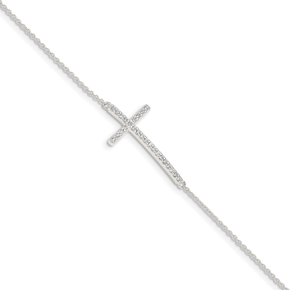 Sterling Silver CZ Cross Bracelet 7 inches