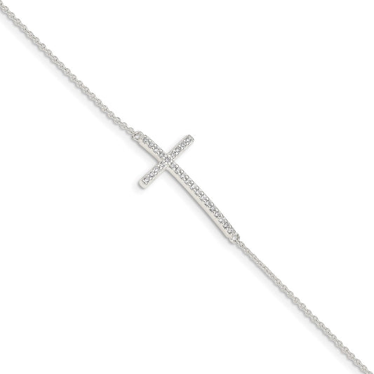 Sterling Silver CZ Cross Bracelet 7 inches