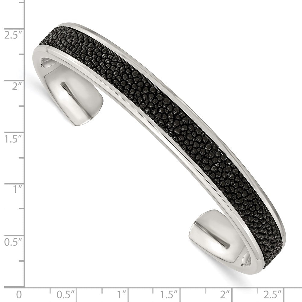 Stainless Steel Polished Genuine Stingray Bangle 7.25 inches