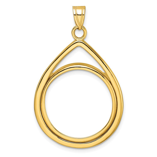 Wideband Distinguished Coin Jewelry 10k Polished Lightweight Teardrop 22.0mm Prong Coin Bezel Pendant