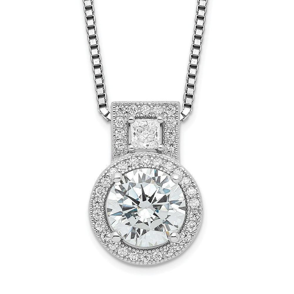Brilliant Embers Sterling Silver Rhodium-plated 39 Stone 18 inch Micro Pav‚ Halo CZ Necklace with 2 Inch Extender 18 Inches