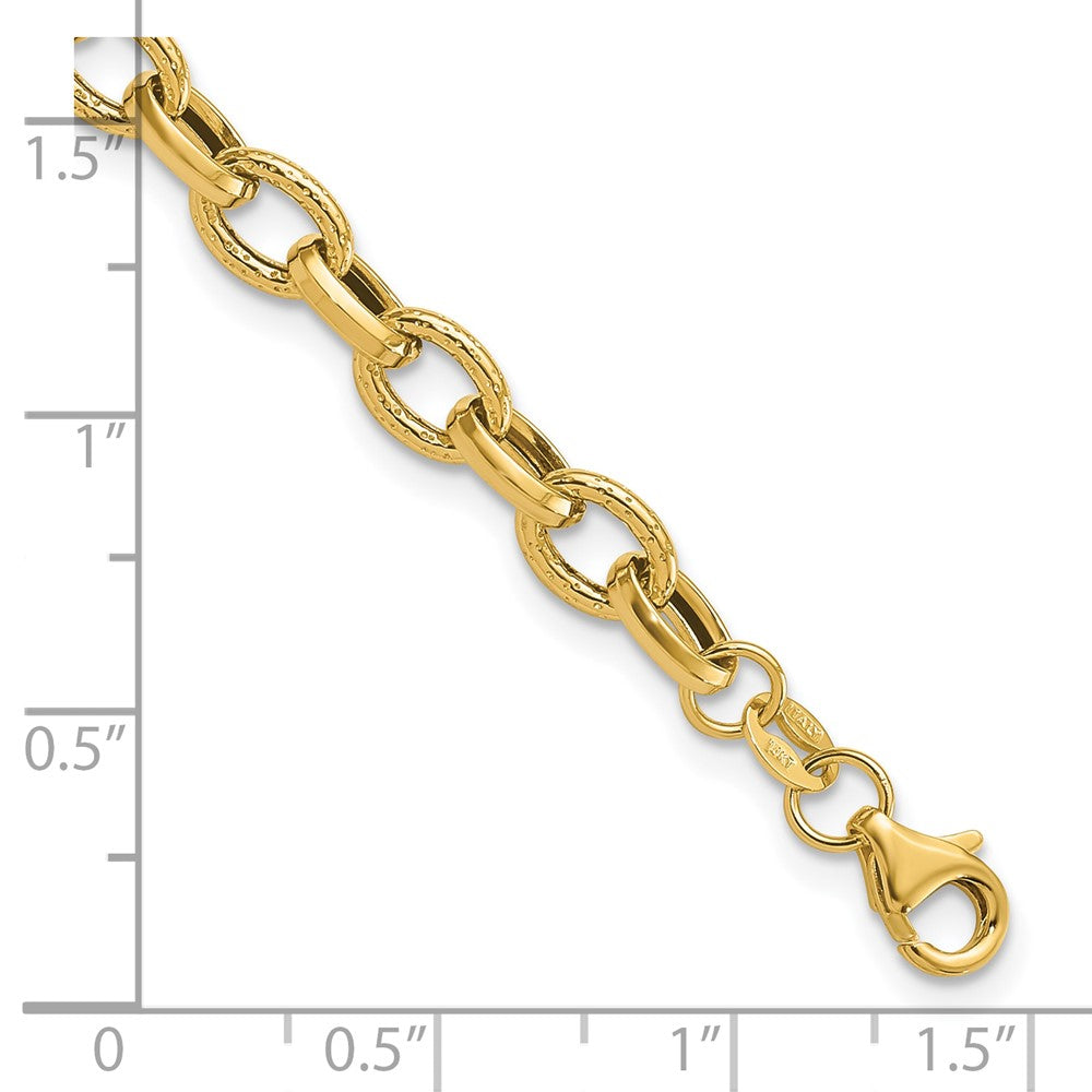 14K Polished and Textured Fancy Link Bracelet 7.5  inches