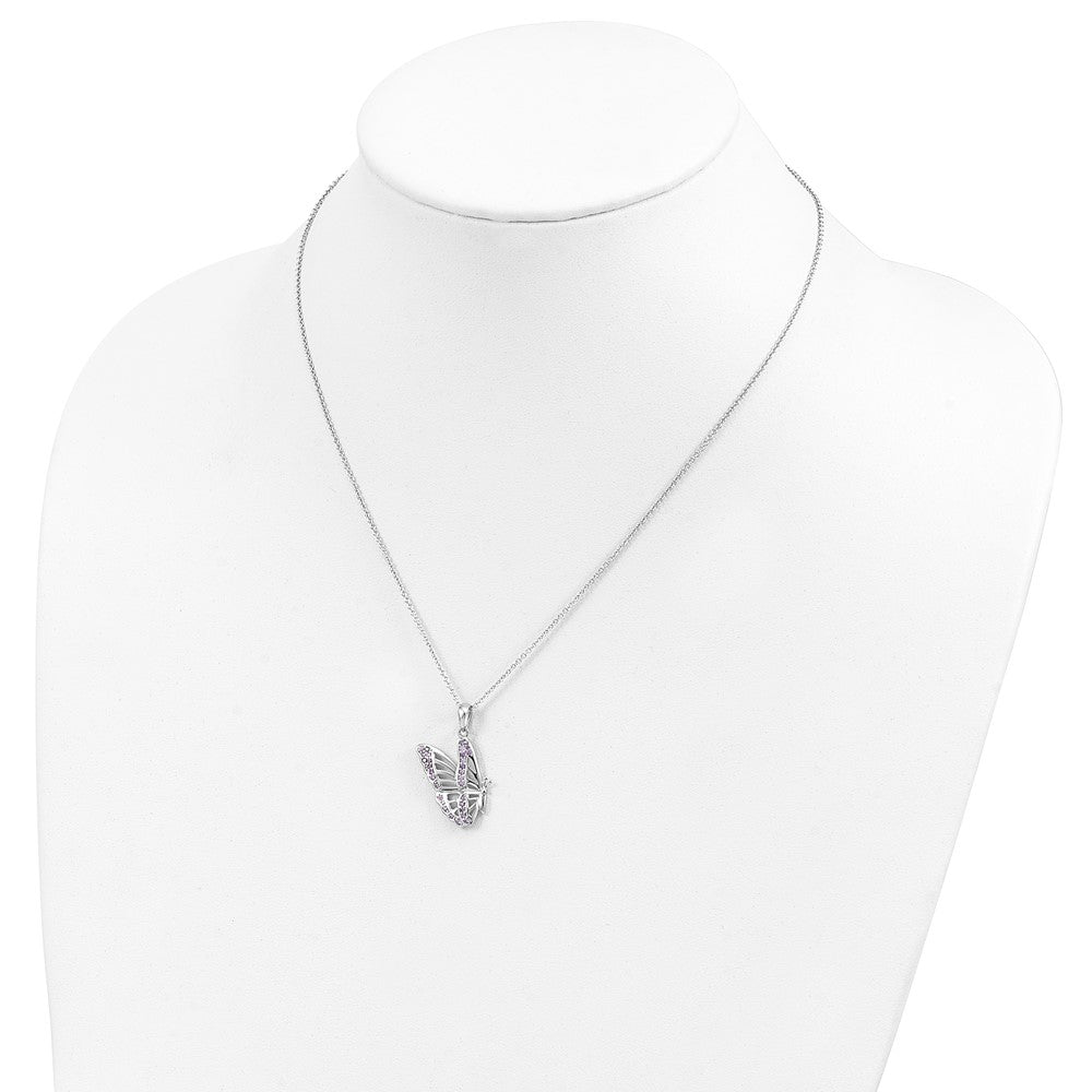 Sentimental Expressions Sterling Silver Rhodium-plated CZ Never Give Up Butterfly 18in. Necklace 18 Inches
