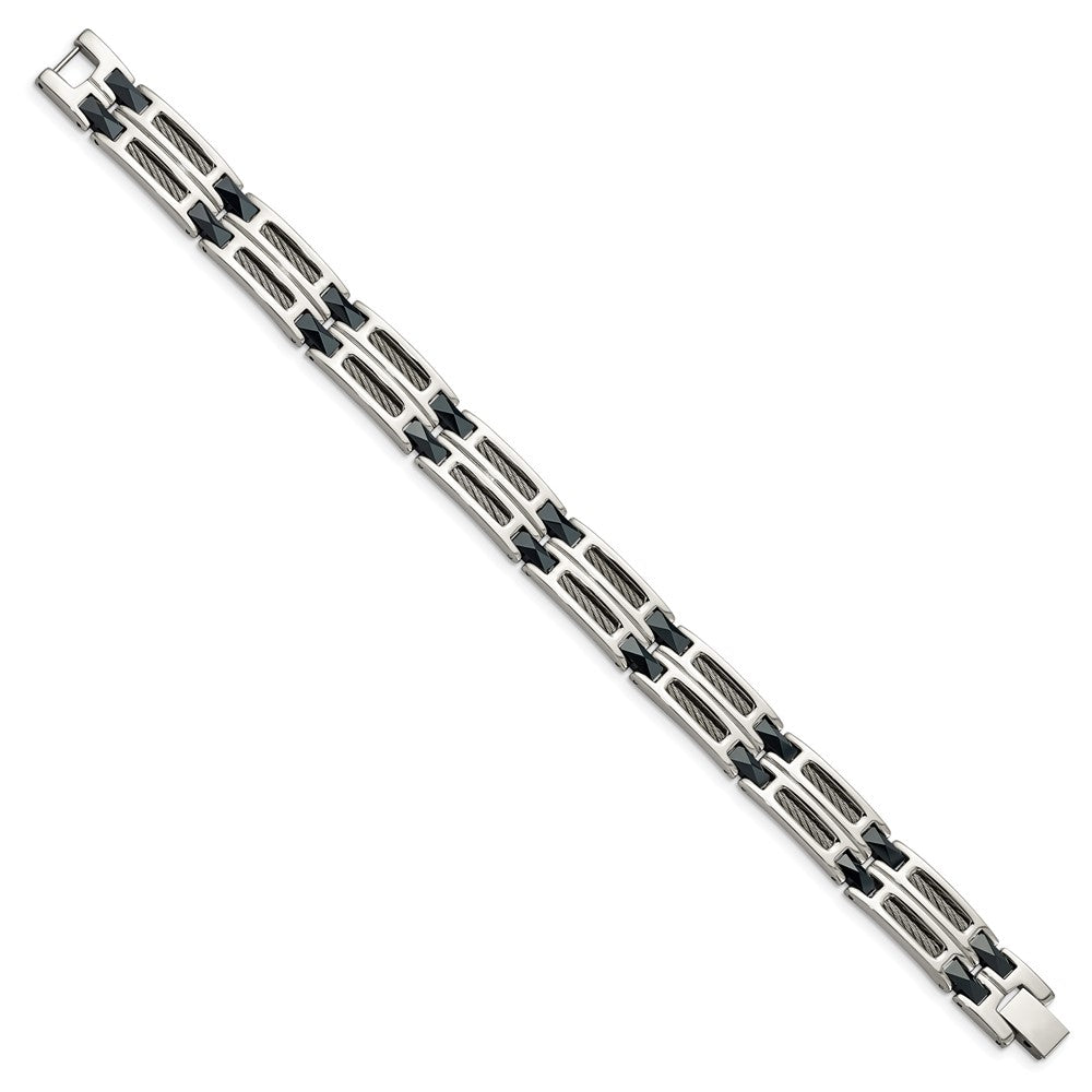 Stainless Steel Polished with Blue Ceramic 8.75in Bracelet 8.75 inches
