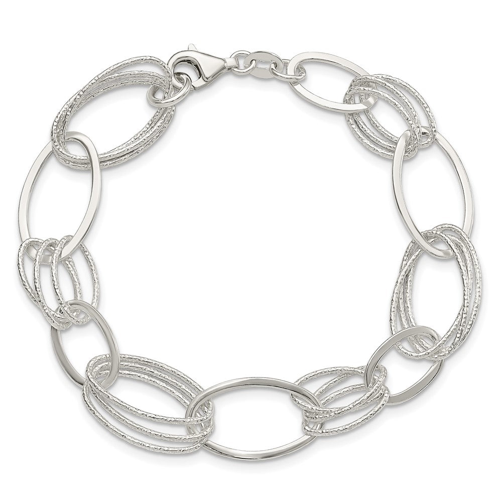 Sterling Silver Polished and Textured Oval Link Bracelet 7.5 inches
