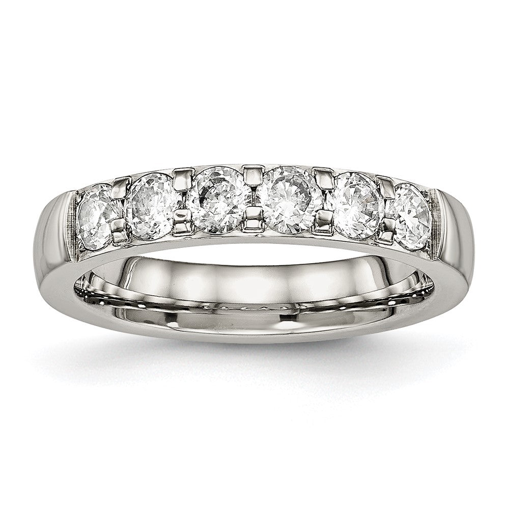 Stainless Steel Polished CZ 4mm Band Size - 5
