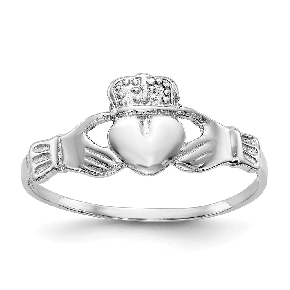 14k White Gold Polished Claddagh Ring Size 7