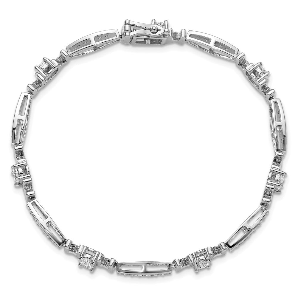 Cheryl M Sterling Silver Rhodium-plated Polished CZ Mom with Safety Clasp Bracelet 7.5 inches