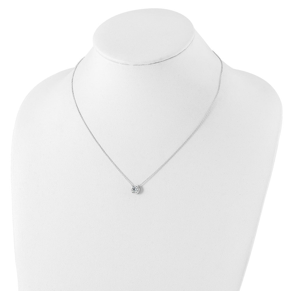 Sterling Silver Polished 9mm Bezel CZ Necklace 18 Inches