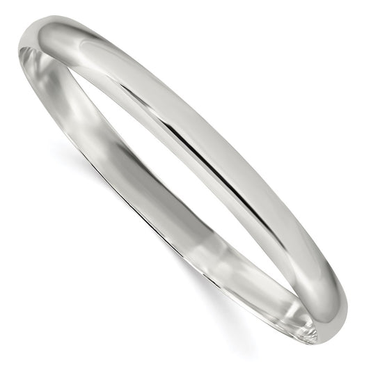 Sterling Silver 6.25mm Solid Polished Plain Slip-On Bangle Bracelet 7.25 inches