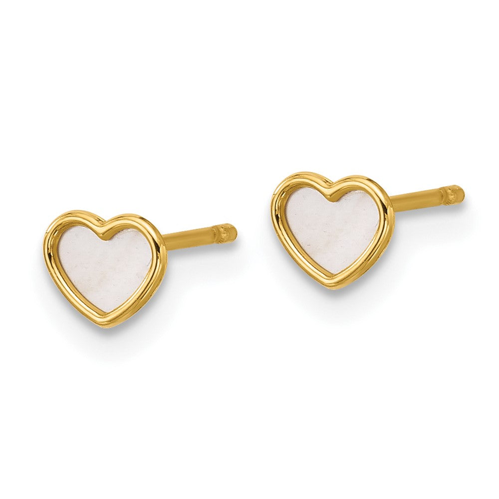 14K Gold Polished Mother of Pearl Heart Post Earrings