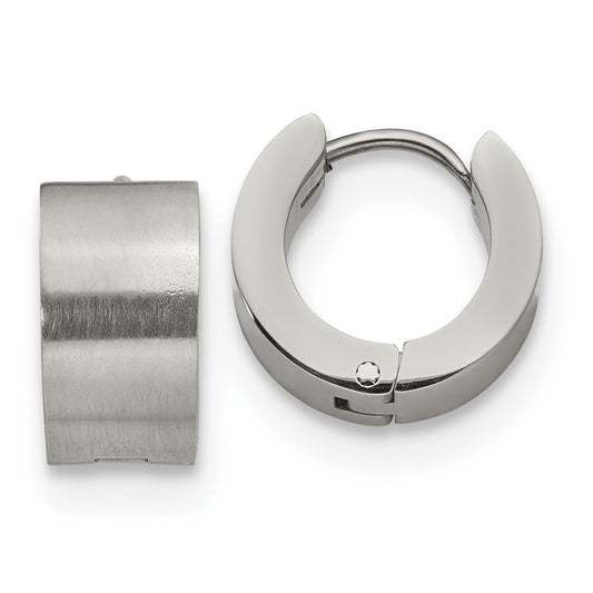 Stainless Steel Brushed and Polished 7mm Hinged Hoop Earrings