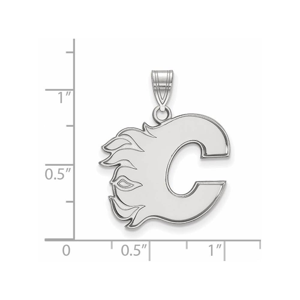 LogoArt Sterling Silver Rhodium-plated NHL Calgary Flames Large Pendant