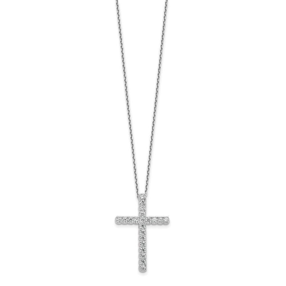 Sterling Shimmer Sterling Silver Rhodium-plated 2.3mm CZ 21 Stone Cross 16 inch with 2 inch Extension Necklace 16 Inches