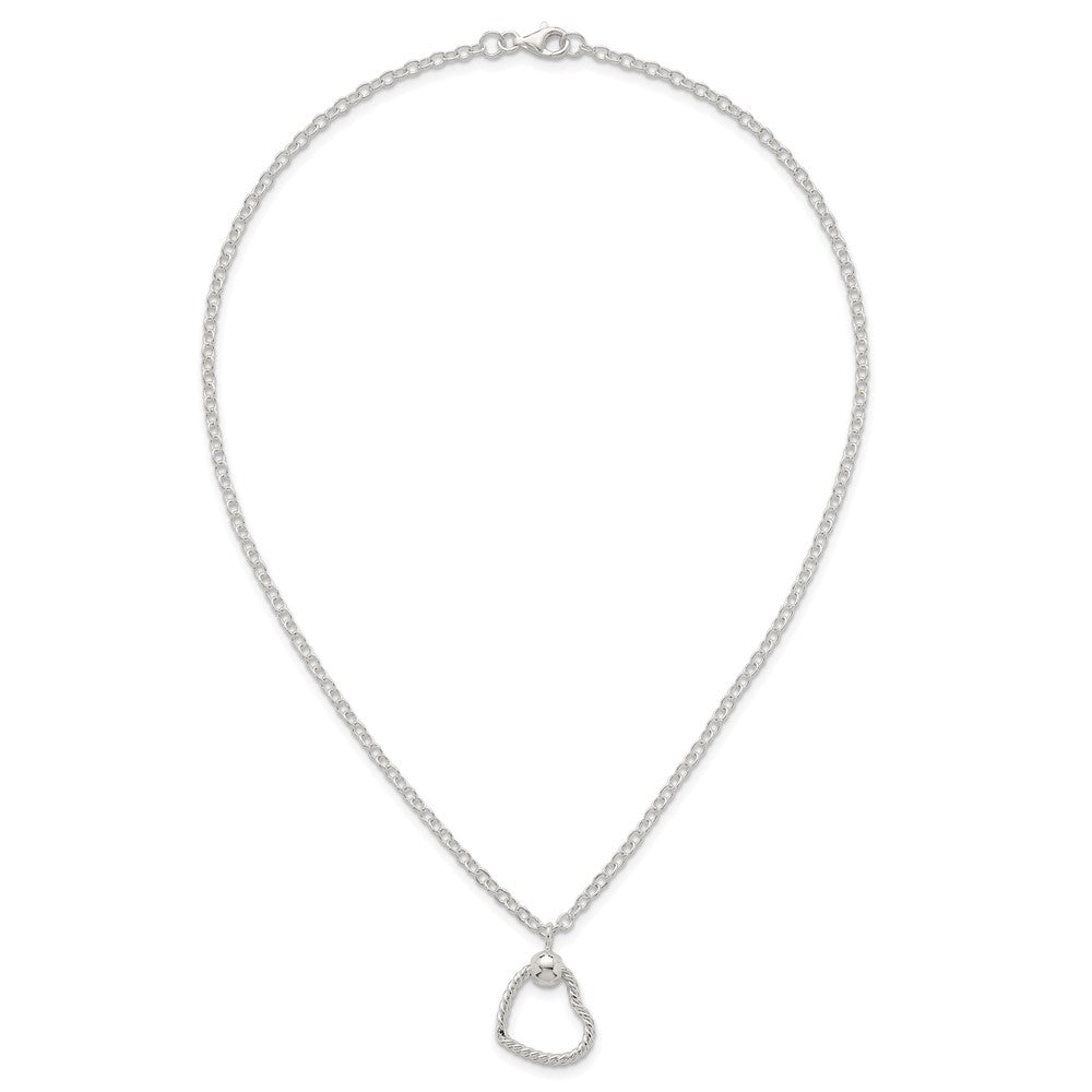 Sterling Silver Polished and Twisted Heart 18 Inch Cable Chain Necklace 18 Inches