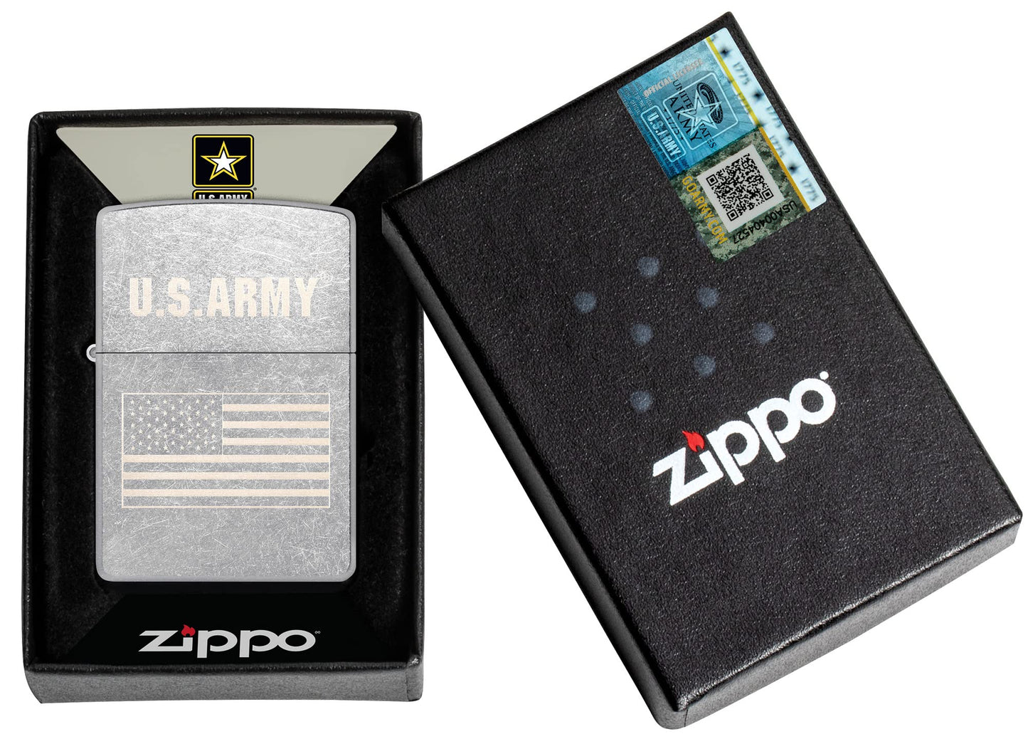 Zippo U.S. Army US Flag Laser Engrave Street Chrome Pocket Lighter