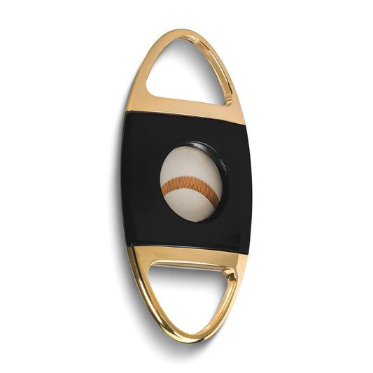 Lotus Jaws Glossy Black and Polished Gold-tone 58-Ring Gauge Serrated Stainless Steel Blade Cigar Cutter QGM19884