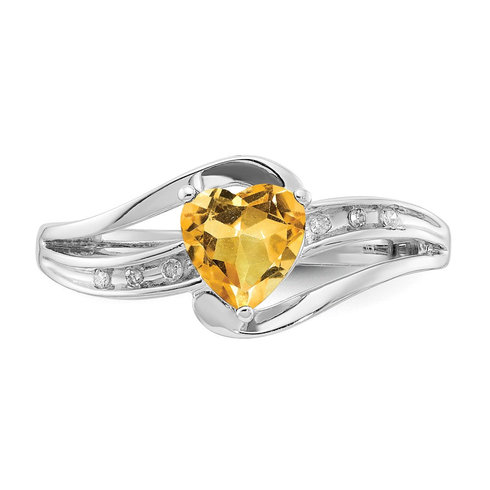 Sterling Silver Polished Heart Citrine and Diamond Ring
