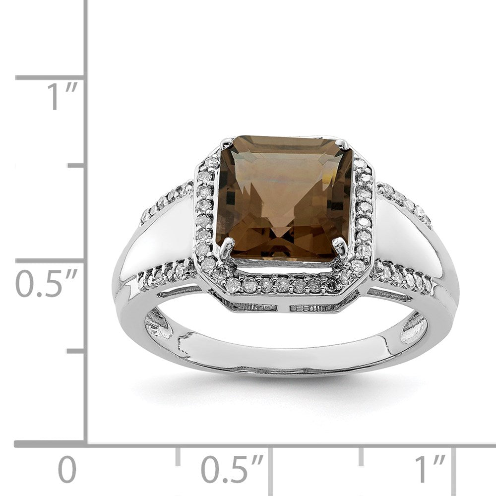 Sterling Silver Rhodium Diam. & Smoky Quartz Ring