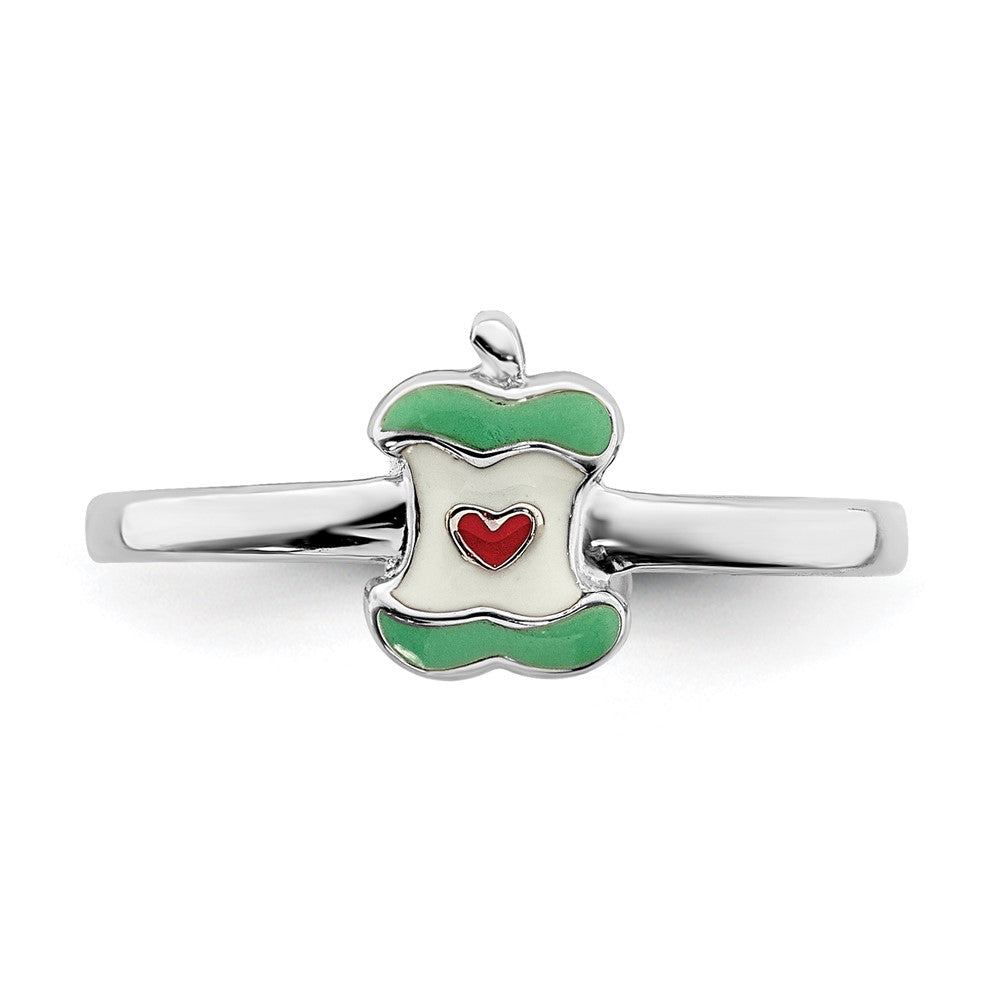 Sterling Silver Rhodium-plated Childs Enameled Apple Core Ring