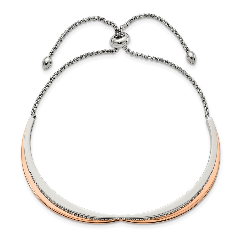 Stainless Steel Polished Rose IP with Swarovski Heart Adjustable Bracelet 9.5 inches