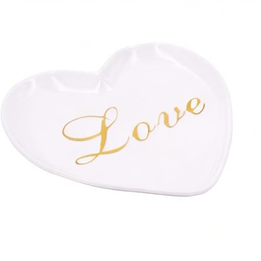 Heart-Shaped "Love" Ceramic Trinket Plate and Decorative Jewelry Dish