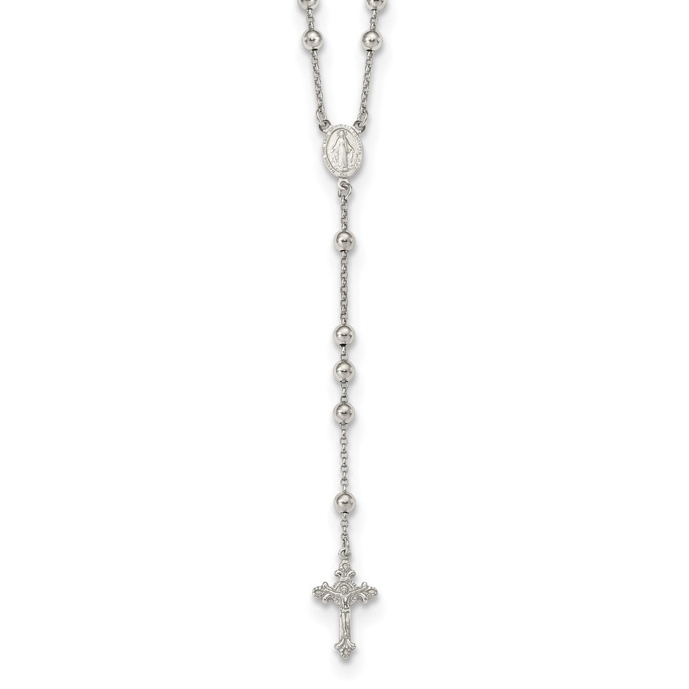 Sterling Silver Rhodium-plated Beaded Rosary Necklace 25 Inches
