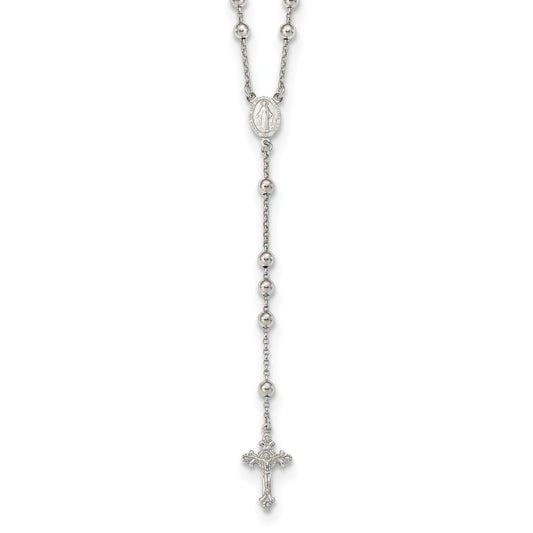 Sterling Silver Rhodium-plated Beaded Rosary Necklace 25 Inches