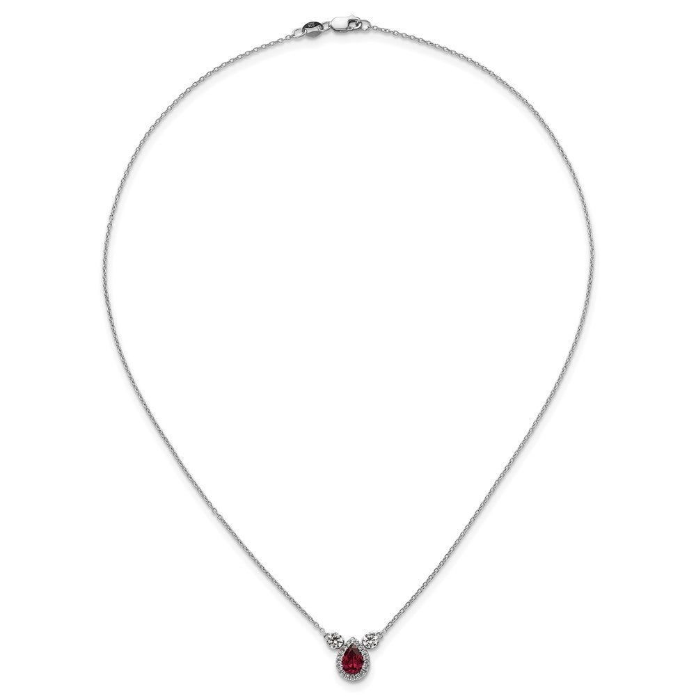 14k White Gold 1/2 carat Lab Grown Diamond VS/SI+ G+ and Created Ruby Three Stone 16 inch Necklace