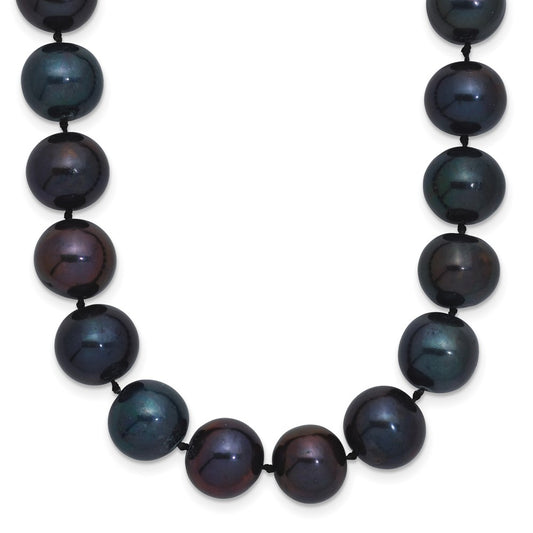 Sterling Silver Rhodium-plated 10-11mm Black Near-Round Freshwater Cultured Pearl 20 inch Necklace 20 Inches