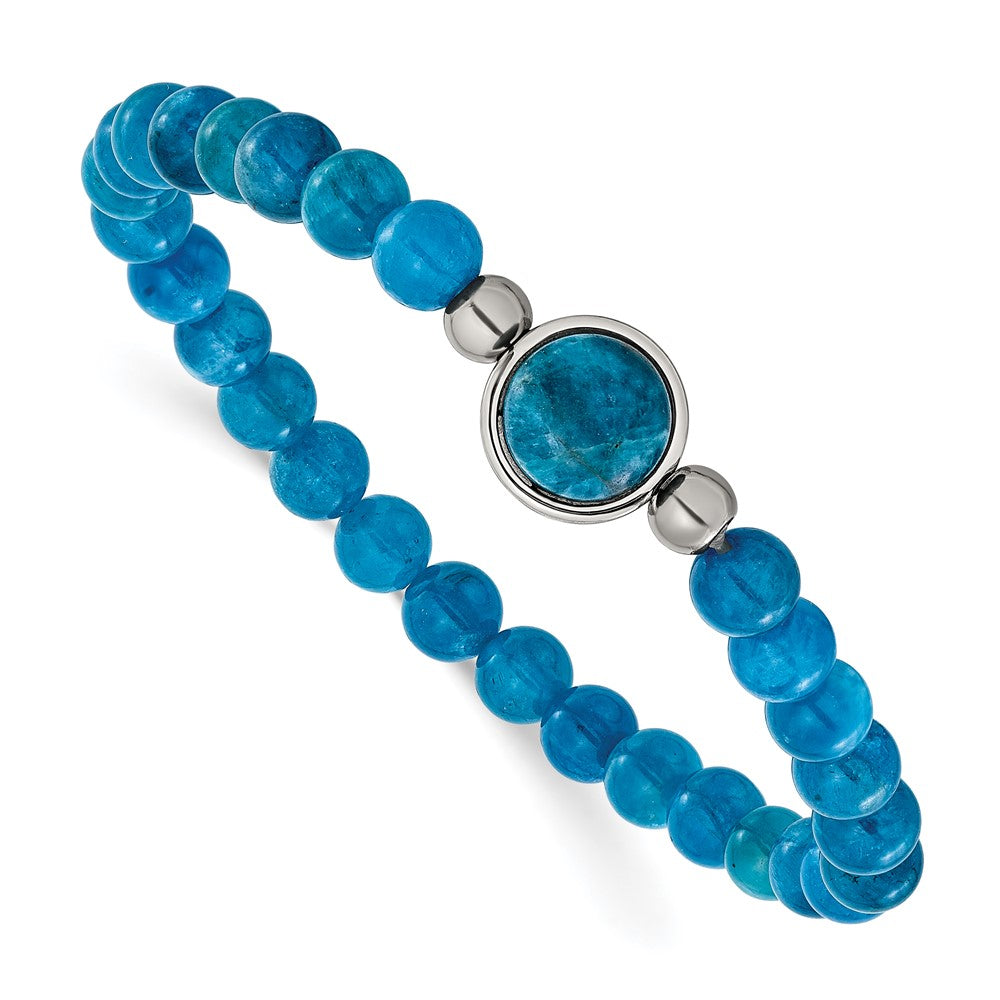 Chisel Stainless Steel Polished 6mm Blue Apatite Beaded 7 inch Stretch Bracelet 7 inches