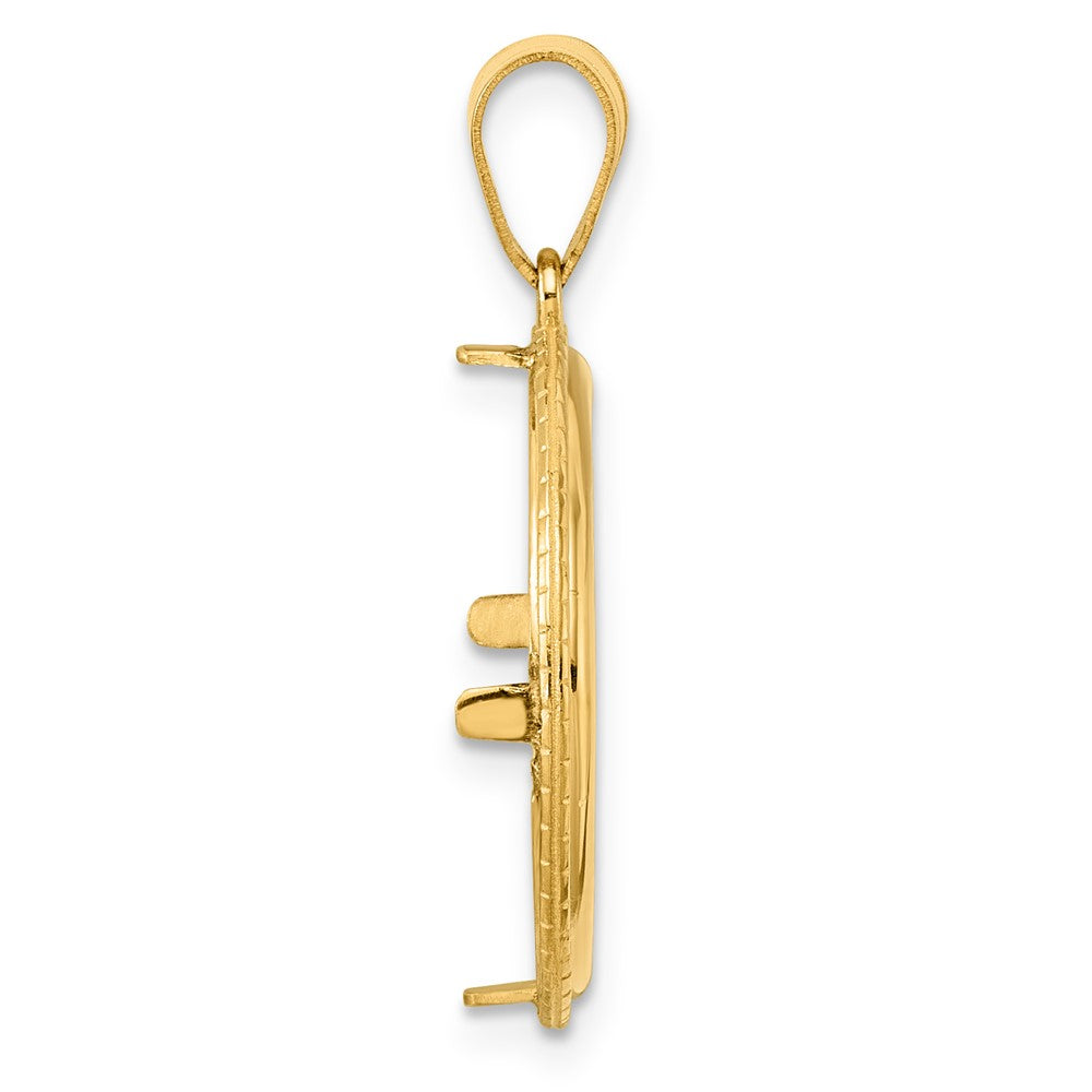 14k Polished Squares with 18.0mm Prong Coin Bezel Pendant