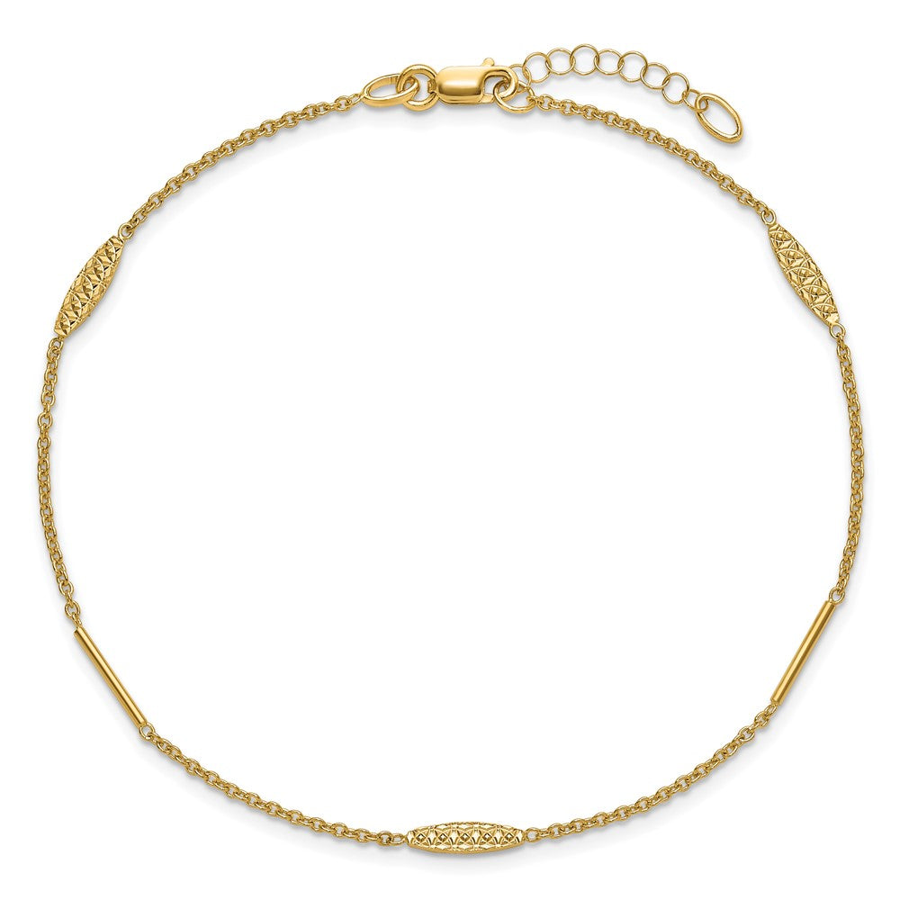 14K Polished and Dia-cut 9in Plus 1in ext. Anklet