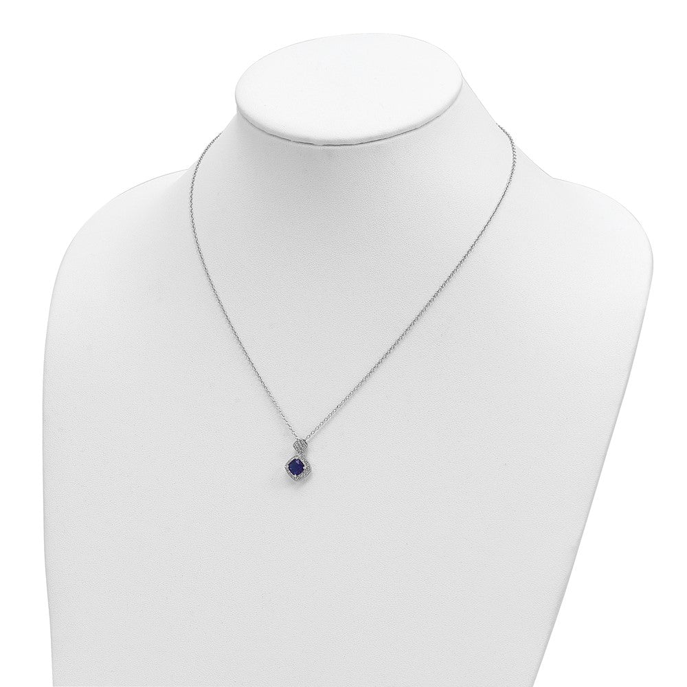 Cheryl M Sterling Silver Rhodium-plated Cushion-cut Blue Glass and Brilliant-cut White CZ 18 Inch Necklace 18 Inches