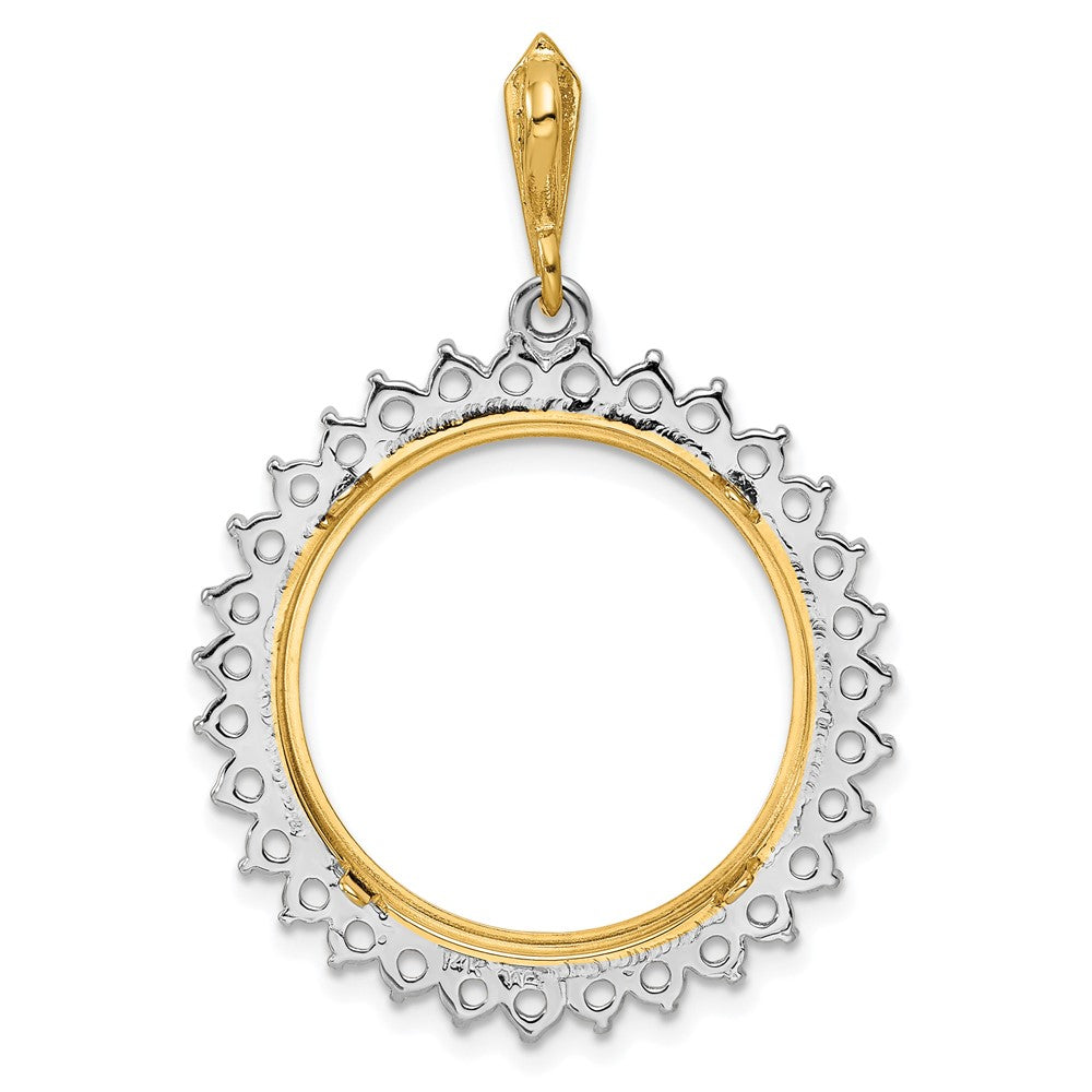 Wideband Distinguished Coin Jewelry 14k Two-tone Polished Diamond Circle 21.6mm Prong Coin Bezel Pendant Mounting