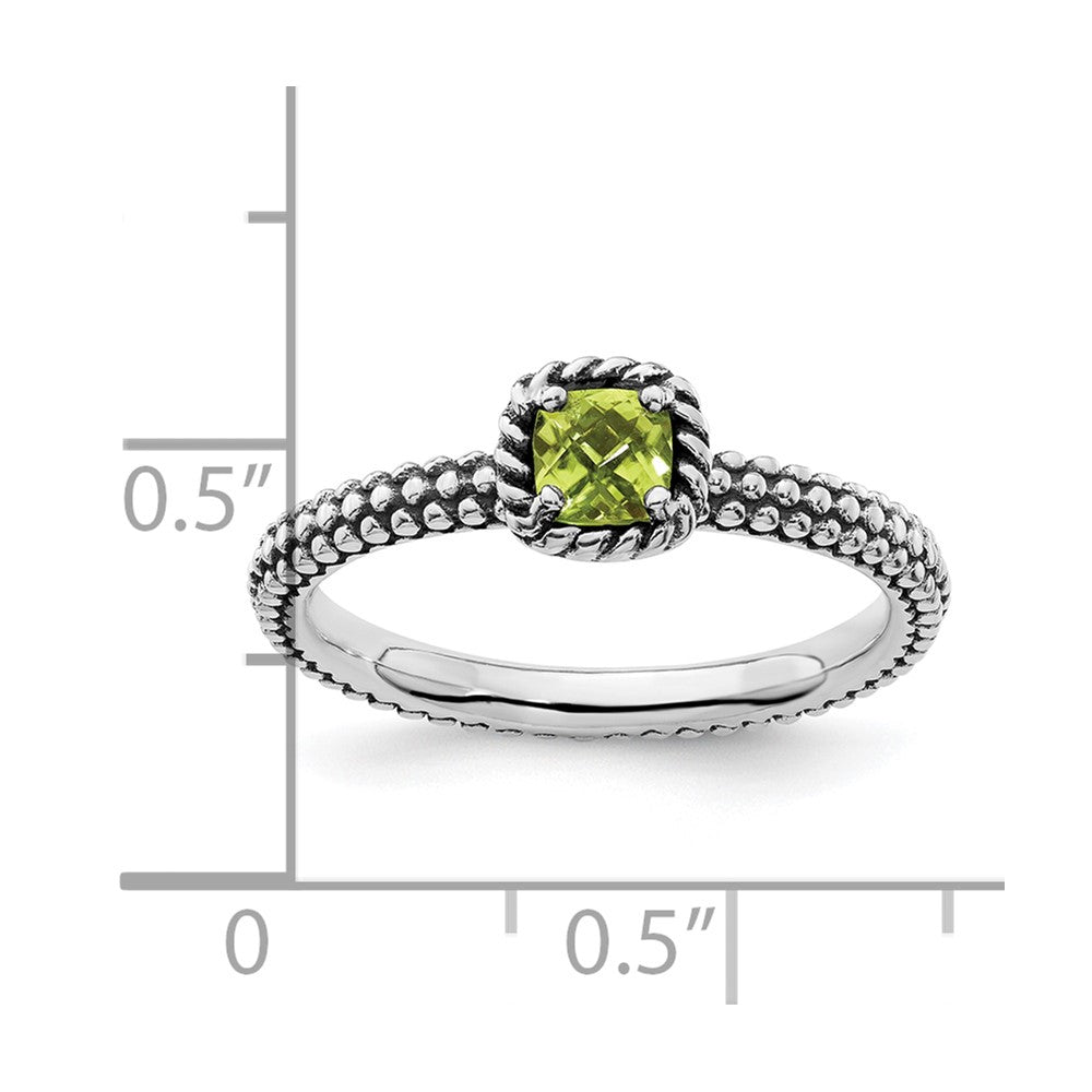 Sterling Silver Stackable Expressions Checker-cut Peridot Antiqued Ring Size -9