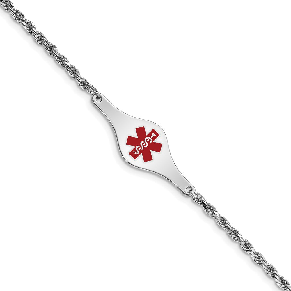 Sterling Silver Rhodium-plated Medical ID Rope Link Bracelet 7 inches