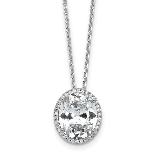 Cheryl M Sterling Silver Rhodium-plated Polished Fancy Oval CZ Halo with 2 Inch Extension Necklace 17.75 Inches