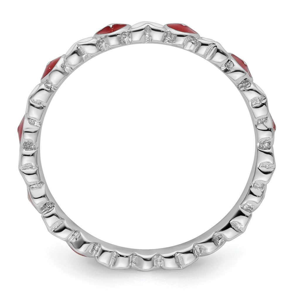 Sterling Silver Stackable Expressions Red & White Enamel Heart Ring Size -8