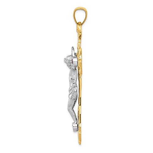 Quality Gold 14k Two-tone Polished with Red CZs Crucifix Pendant