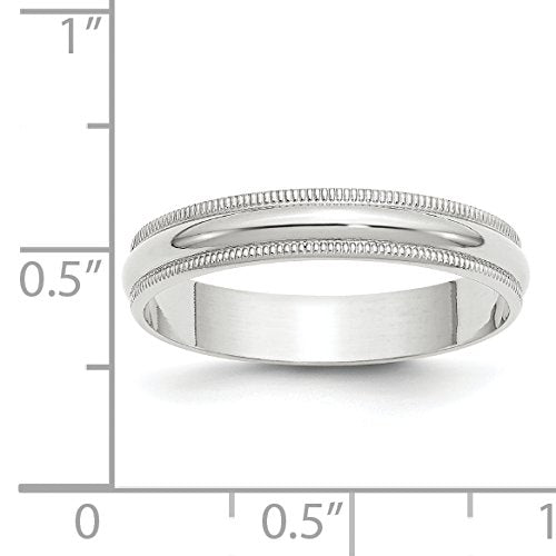 10k White Gold 4mm Lightweight Milgrain Half Round Wedding Band Size 14