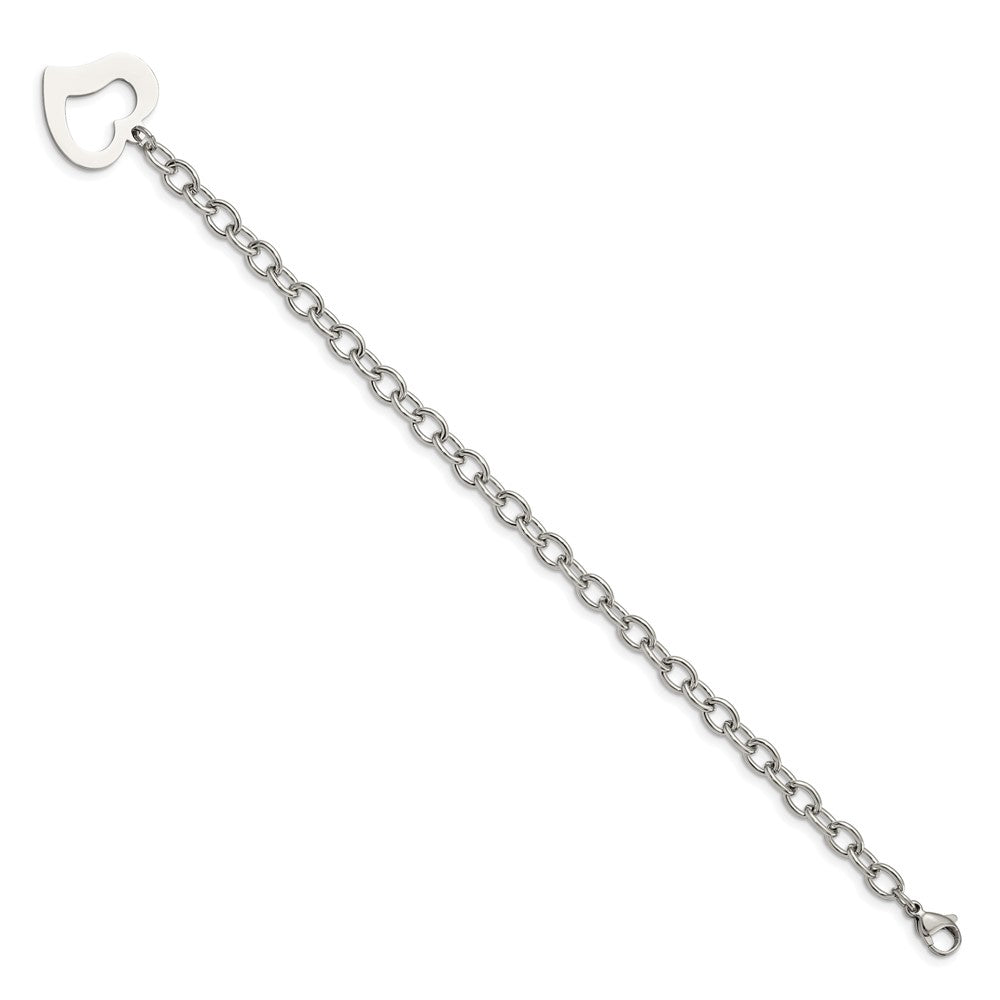 Stainless Steel Polished Open Link with Open Heart 8.5 inch Bracelet 8.5 inches