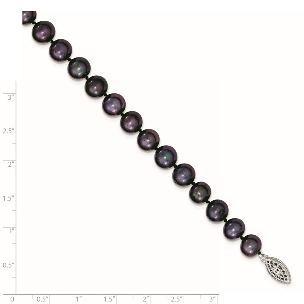 Sterling Silver Rhodium-plated 8-9mm Black Near-Round Freshwater Cultured Pearl 7.25 inch Bracelet 7.25 inches