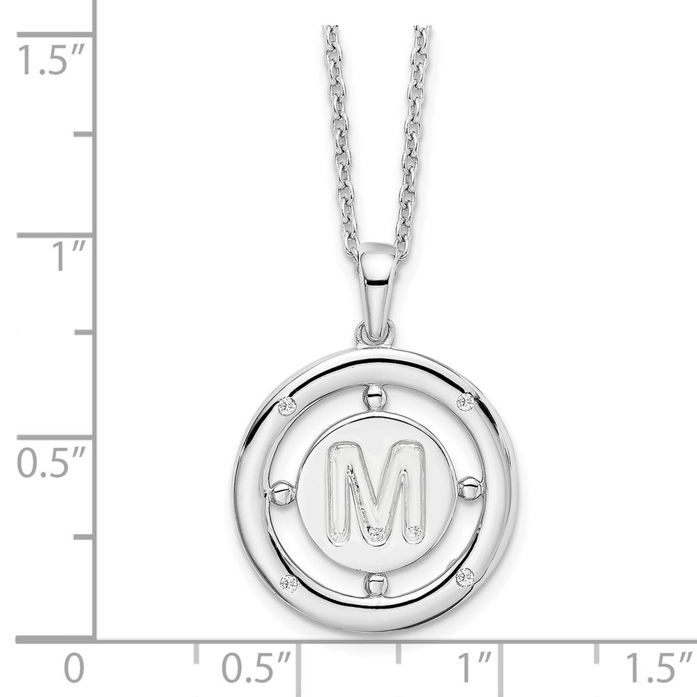 White Ice Sterling Silver Rhodium-plated 18 Inch Diamond Letter M Initial Necklace with 2 Inch Extender 18 Inches