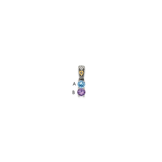 Sterling Silver Antiqued w/14k 2-stone w/Diamond Mothers Pendant Semi-Mount
