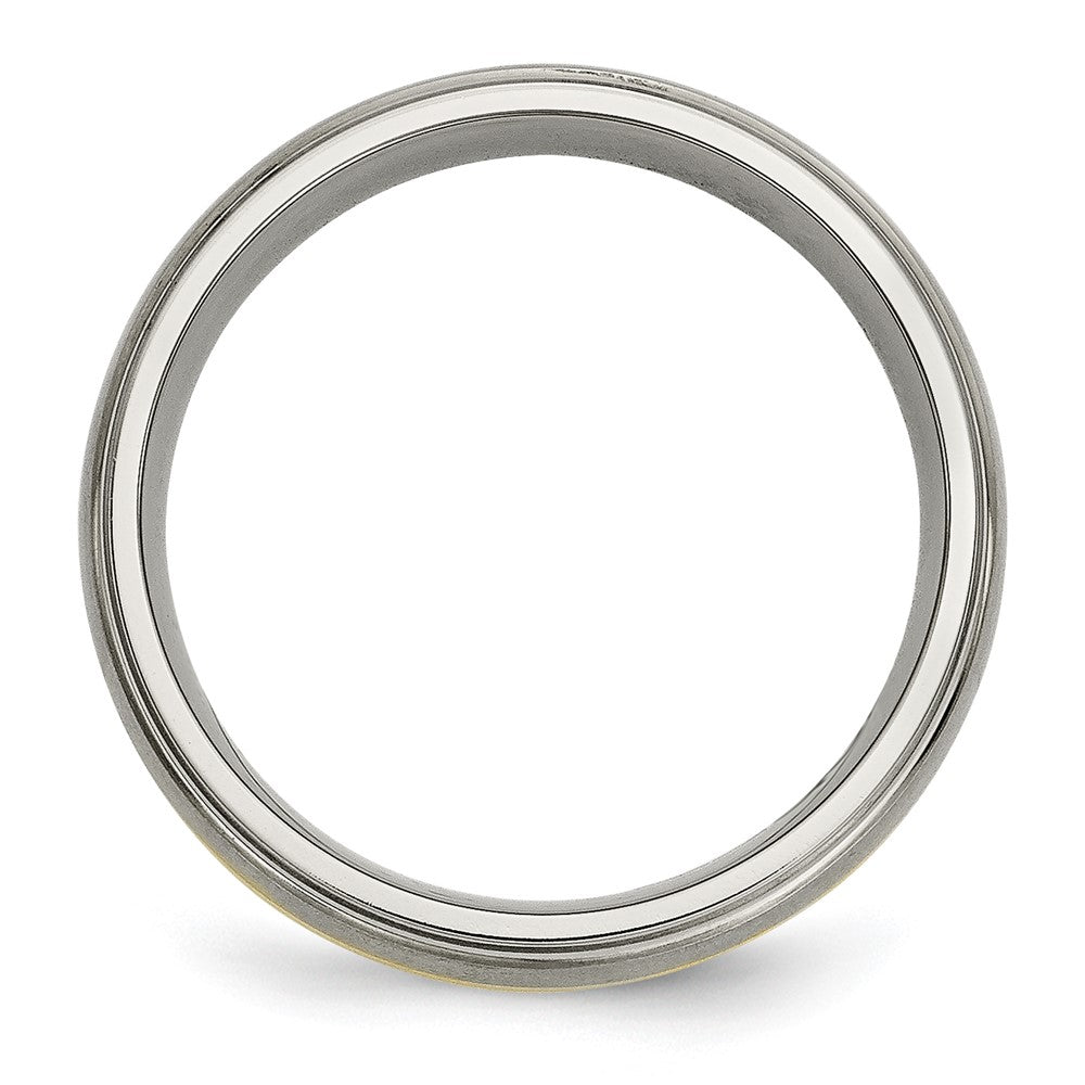 Titanium Brushed Center w/14k Yellow Inlay 6mm Ridged Edge Band Size - 11